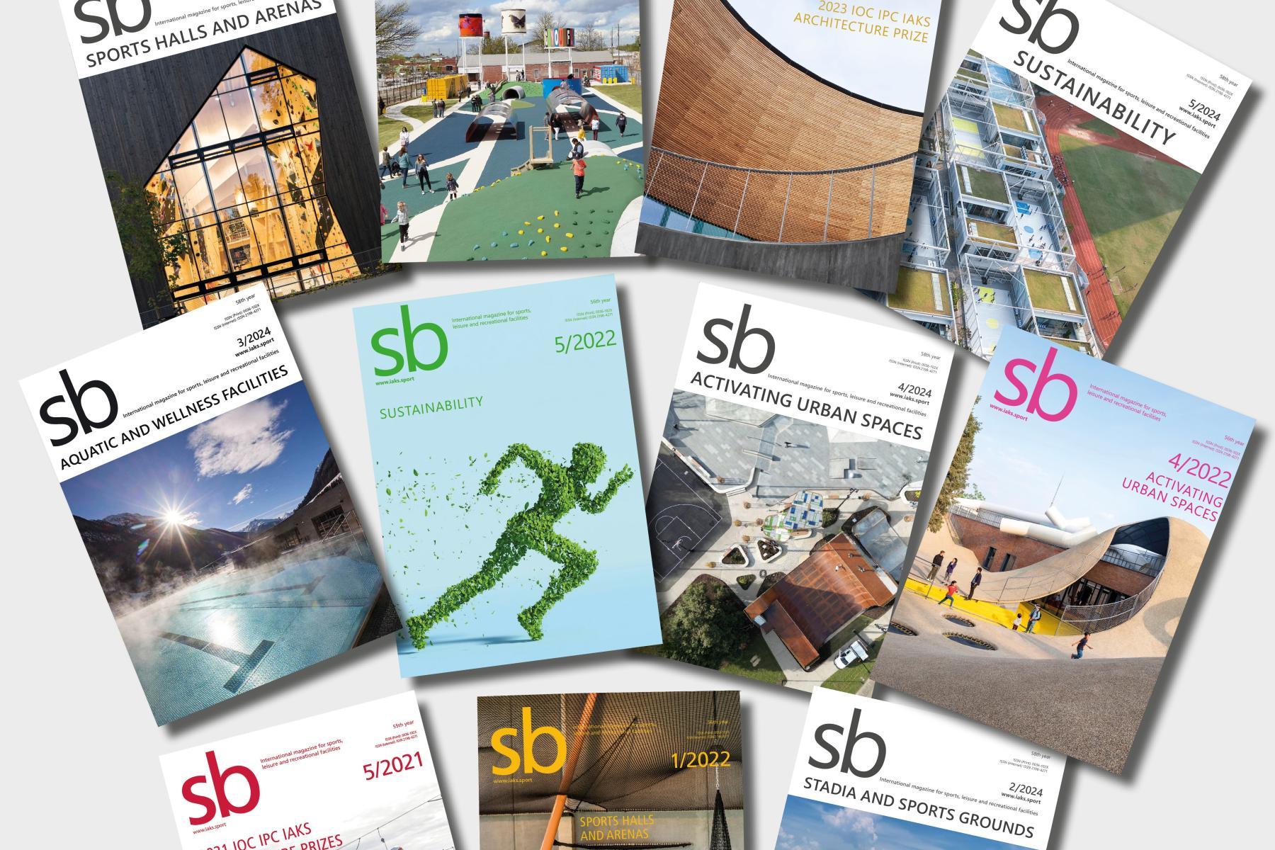 a collection of sb magazines lying on a table